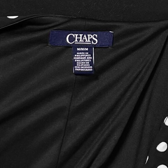 Chaps Ralph Lauren Women's Dress Black White Polka Dot Faux Wrap Party Sheath M - Picture 3 of 8
